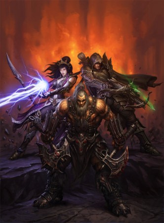 Обложка дисков Diablo 3 и картинка персонажей